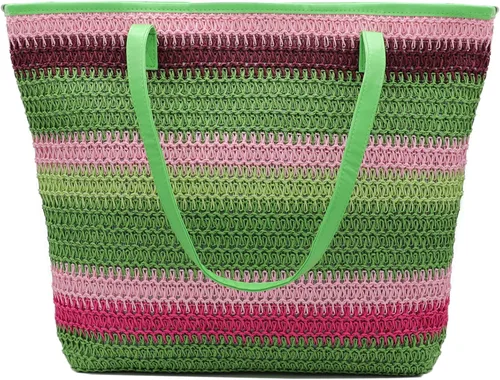 Miniatura 61 de Bolso grande de paja para mujer, tejido de ratán, bolso de playa de verano, a rayas