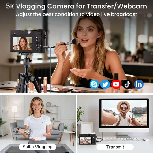 Miniatura 7 de LAMA Cámara digital 5K UHD 75MP para fotografía – Zoom 18X, enfoque automático, 32 GB, cámara de vlogging WiFi anti-vibración con luz de relleno
