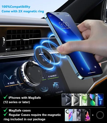 Miniatura 6 de Paquete de 2 Soportes Magnéticos de Teléfono con Succión al Vacío para Tablero del Automóvil, Parabrisas - Soporte de Agarre Fuerte Manos Libres