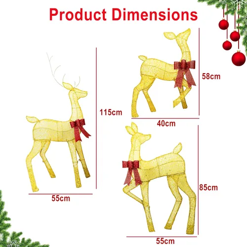 Miniatura 2 de Juego de decoración familiar de renos navideños grandes de 45 pulgadas, 3 piezas hechas a mano con estacas, material seguro LED Plug and Play
