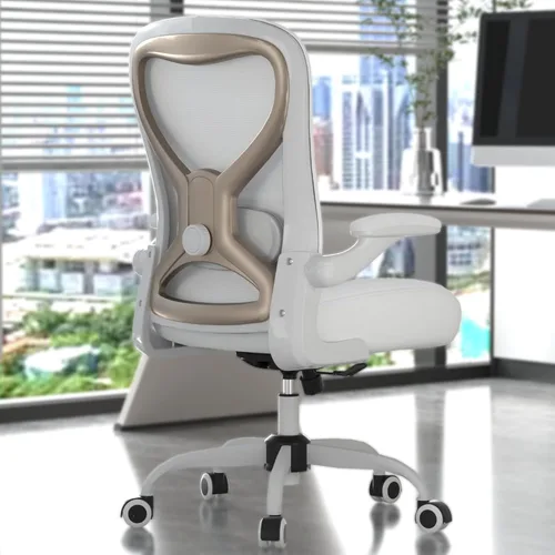 Silla de escritorio de oficina con soporte lumbar ergonómico, cojín de asiento extra grueso, brazos abatibles, respaldo de malla transpirable, silla