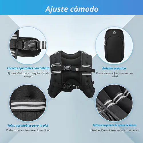 Miniatura 3 de ZELUS Chaleco con peso, chaleco de peso de 6 libras, 8 libras, 12 libras, 16 libras, 20 libras, 25 libras, 30 libras, con rayas reflectantes