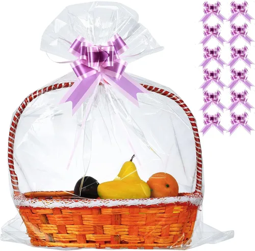 50 paquetes de bolsas de celofán de 32 x 40 pulgadas para cesta, extra grandes, grandes, grandes, bolsas de celofán transparente enormes para