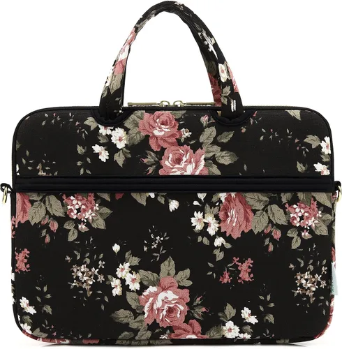 Miniatura 3 de kayond - Bolsa de hombro resistente al agua con patrón de rosa negra para laptop de 12 y 13 pulgadas, funda para laptop de hombro tipo bandolera