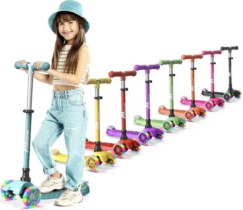 Miniatura 13 de Lifemaster Mini 3-Wheel Kids Scooter with Multi-Color Wheel Lights – 4-Height Adjustable Handlebar, Wide Anti-Slip Deck, Child Safety Certified, Rosa