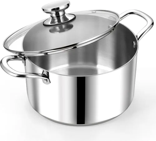 Miniatura 11 de P&P CHEF Olla de 4 cuartos de galón de acero inoxidable tricapa, olla de 4 cuartos de galón para cocinar pasta con tapa visible para sopa