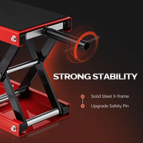 Miniatura 4 de TUFFIOM 1100LBS Gato de elevación de tijera para motocicleta, altura ajustable con superficie superior de goma y pin de seguridad, soporte central