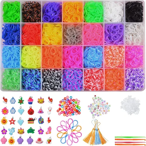 JIYAKO Kit de Pulsera de Banda de Goma de 11000+, Kit de Pulsera de Amistad, Kit de Fabricación de Pulseras de Telar, 28 Colores