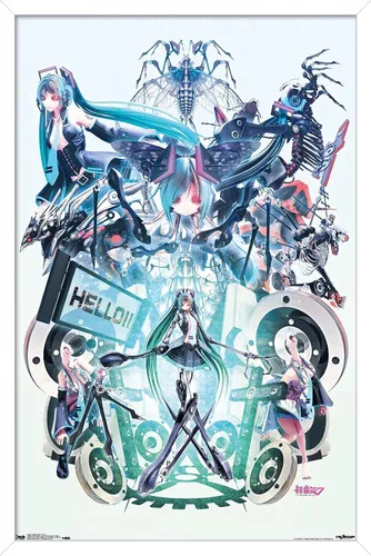 Miniatura 8 de Trends International Hatsune Miku - Póster de pared Hello, 14.725 x 22.375 pulgadas, versión con marco de madera tipo granero