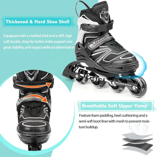Miniatura 4 de Patines en línea para niños y adultos, cuchillas ajustables para adultos, mujeres, hombres, niñas y niños con ruedas iluminadas, perfectos