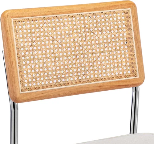 Miniatura 4 de DUHOME Juego de 2 sillas de comedor de ratán, sillas modernas sin brazos, sillas tapizadas, sillas laterales con respaldo tejido de ratán, marco