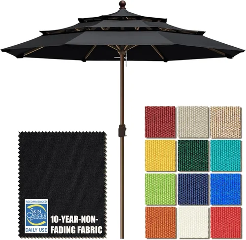 Miniatura 17 de EliteShade USA Sombrilla de Mercado de 10 Años Sin Decoloración de 9 Pies 3 Niveles Sombrilla de Patio Sombrilla de Mesa para Exteriores con Beige