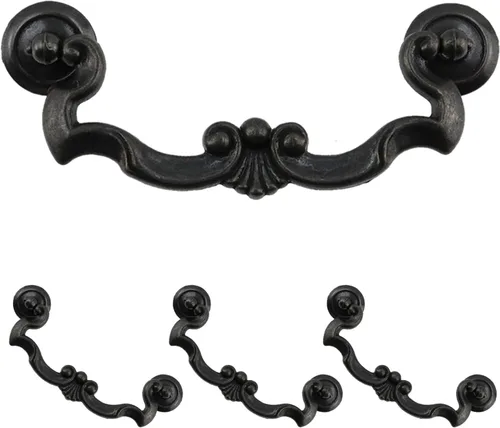 Miniatura 18 de MY MIRONEY 4 tiradores negros antiguos para cajones, manijas de cajón estilo desgastado y elegante, manijas de giro para gabinete, aparador