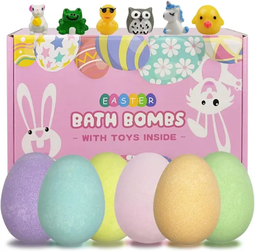 Anditoy Paquete de 6 bombas de baño de Pascua con juguetes sorpresa de Pascua en el interior para niños, niñas, niños, cesta de Pascua, regalos de