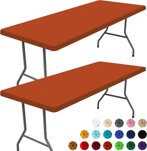 Miniatura 21 de Moosfor Paquete de 2 manteles rectangulares de elastano de 4 pies, elásticos y ajustables para pícnic, cubierta de mesa de patio elástica y lavable