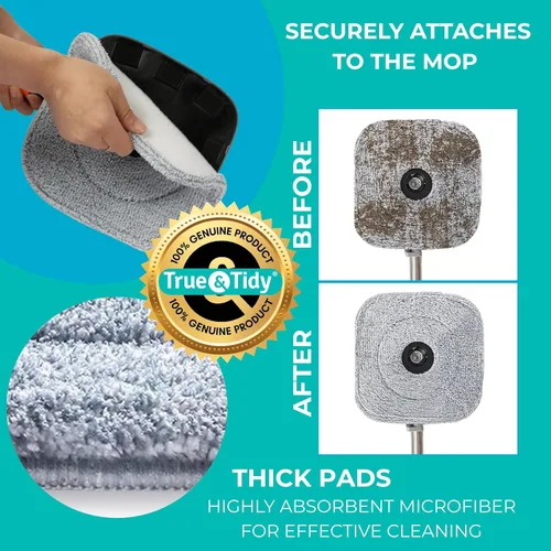 Miniatura 5 de True & Tidy® Paquete de 6 almohadillas de microfibra de repuesto, repuestos reutilizables extra gruesos de 9 pulgadas para mopa y cubo TrueClean