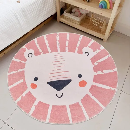 ABREEZE Alfombra redonda de león de 2.6 pies, alfombra de juegos para niños, alfombra de juegos para niños, lavable, antideslizante, con temática de