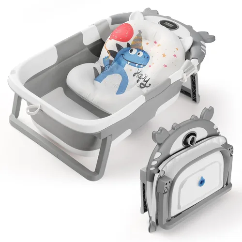 Miniatura 10 de Bañera para bebé, bañera plegable para bebé con termómetro y cojín flotante suave, bañeras portátiles de viaje para bebés para recién nacidos a Gris