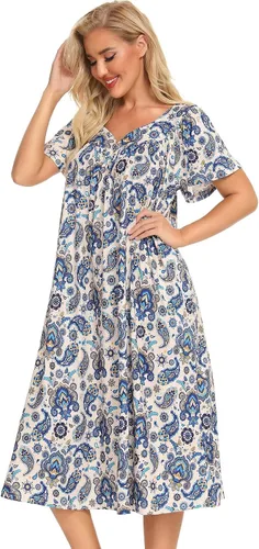 Miniatura 5 de Bloggerlove Vestidos de casa para mujer con bolsillos Mumu Duster Housecoat de manga corta vestido de patio S-XXL