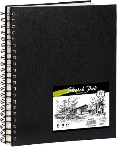 Cuaderno de dibujo de tapa dura con espiral de CONDA, de 9 x 12 pulgadas, para dibujar, pintar y realizar técnicas mixtas Negro