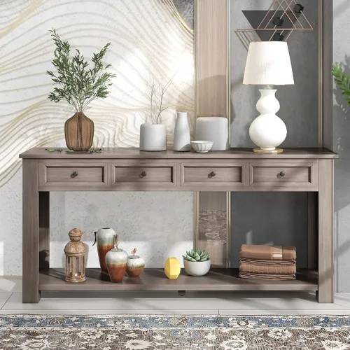 Miniatura 13 de Merax Sofa Table with Storage Drawers and Bottom Shelf, Rustic Console Table with Thickened Legs, Long Entryway Table for Hallway & Living Room