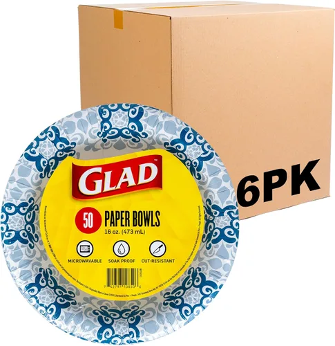 Miniatura 8 de Glad Cuencos redondos de papel desechables, diseño victoriano azul, resistentes, a prueba de remojo, resistentes a cortes, cuencos de papel