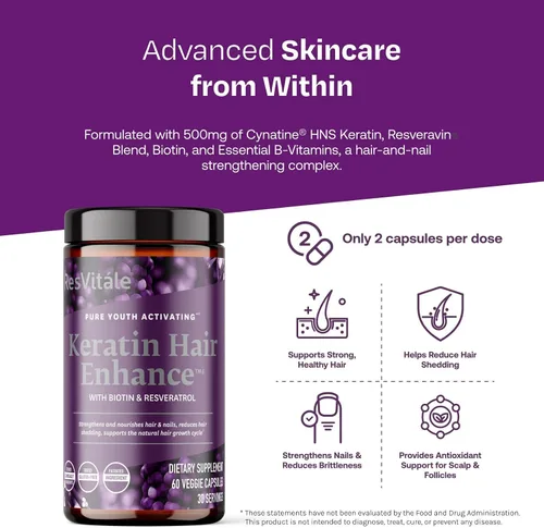 Miniatura 3 de ResVitále Keratin Hair Enhance - Suplemento de queratina para el crecimiento del cabello - 60 cápsulas