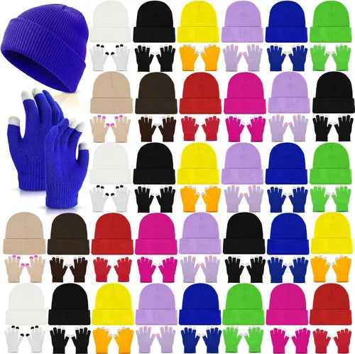 Miniatura 16 de Handepo 60 unidades de gorro y guantes de invierno para niños, sombreros de punto a granel, guantes cálidos unisex para clima frío, regalos