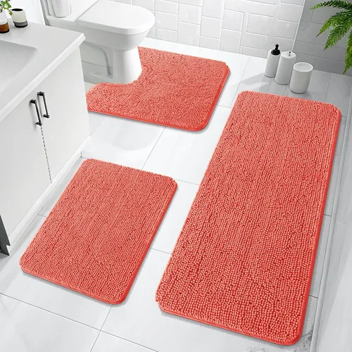 Miniatura 36 de OLANLY Juego de Alfombras de Baño de 3 Piezas, Tapetes de Baño de Chenilla Suave y Absorbente y Alfombra de Contorno en Forma de U para Inodoro