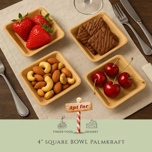 Miniatura 3 de Palmkraft - Plato profundo cuadrado de postre de 4 pulgadas (50 unidades), cuenco resistente desechable de 4 onzas, paquete de fiesta similar al