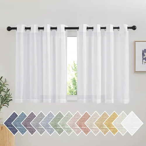 Miniatura 28 de NICETOWN Cortinas de lino traslúcidas con textura de lino de 84 pulgadas de largo, con ojales semitraslúcidos, tratamientos de ventana, privacidad