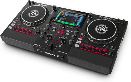 Numark Controlador de DJ Mixstream Pro+ con Separación de Stems, 2 Decks, Transmisión Wi-Fi, Mezclador, Pantalla Táctil de 7", Altavoces, funciona
