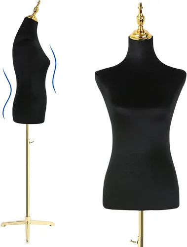 Maniquí femenino cuerpo oro trípode soporte,Altura ajustable Maniqui para Ropa,Maniquí de forma de vestido