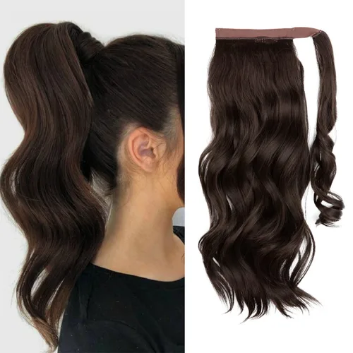 Miniatura 20 de CJL HAIR Extensión de cola de caballo de 18 pulgadas con cabello rizado y ondulado, clip de cola de caballo, peluca sintética falsa para mujeres