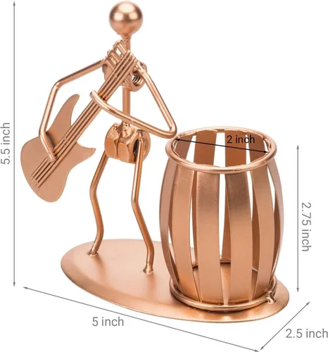 Miniatura 3 de MyGift Soporte para bolígrafo para escritorio, taza de lápiz decorativa con diseño de guitarra, accesorios y decoración para hombres, escritorio