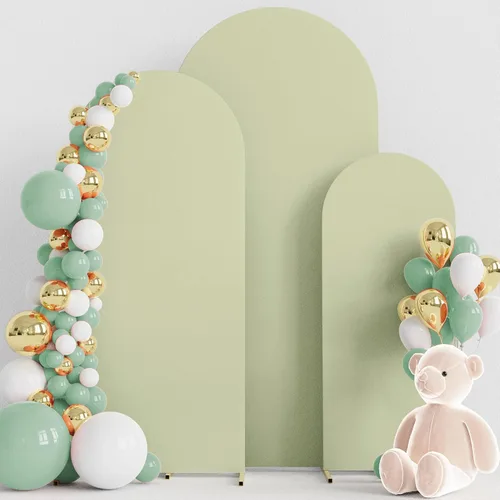 Miniatura 17 de Wokceer Juego de 3 fundas de arco de boda de elastano ajustadas para arco de boda para parte superior redonda, soporte de arco de Chiara para Beige