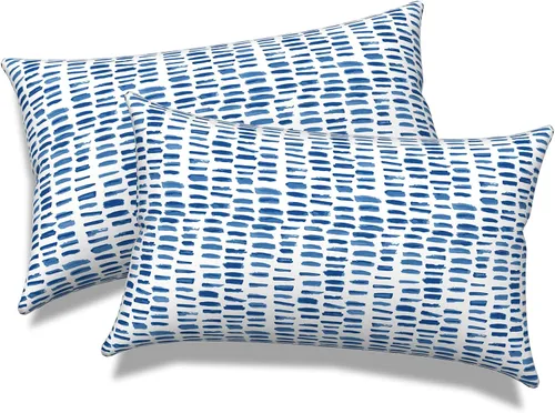 Miniatura 730 de Juego de 2 almohadas para exteriores de 16 x 16 pulgadas, repelentes al agua con interiores, para muebles de patio, hogar, jardín, geometría bohemia