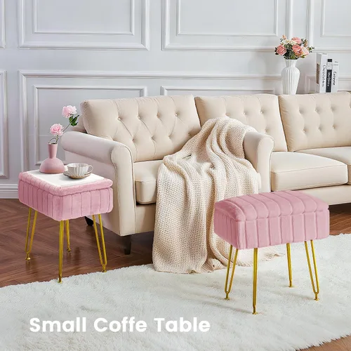 Miniatura 5 de FUXA Taburete de tocador con almacenamiento, silla de maquillaje de piel sintética con 4 patas de metal y pies antideslizantes, asiento acolchado
