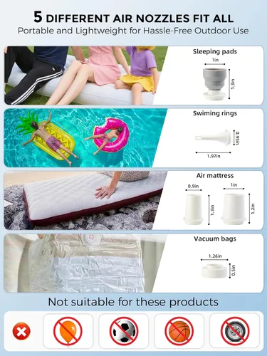 Miniatura 6 de Qunature - Mini bomba eléctrica portátil para inflables con batería de 1500 mAh, luz de campamento, recargable, USB, desinflado para colchón de cama