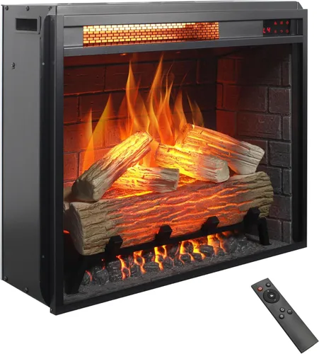 Chimenea eléctrica insertable realista de 23" con control remoto - Llamas ajustables de 4 colores, temporizador de 9H, bajo ruido, protección contra