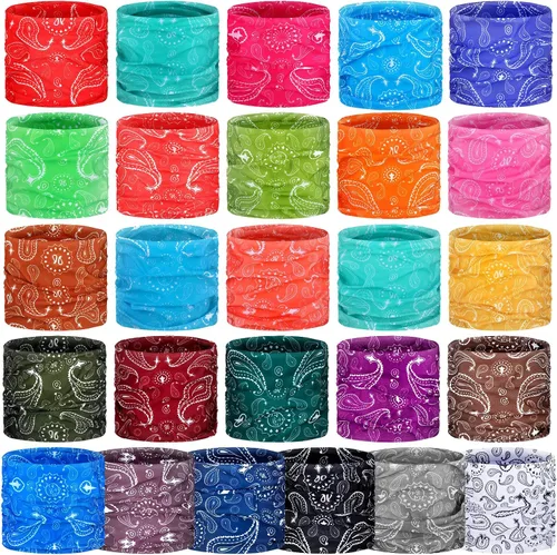 Jiuguva 26 piezas de polaina de cuello para hombre, diadema bohemia, envoltura para la cabeza, a granel, senderismo, bufanda sin costuras, bandana