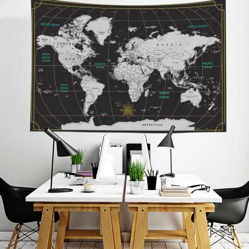 Miniatura 7 de CAPSCEOLL Tapiz de mapa del mundo para colgar en la pared, tapiz blanco y negro para decoración del hogar, 40 x 30 pulgadas, mapa para habitación