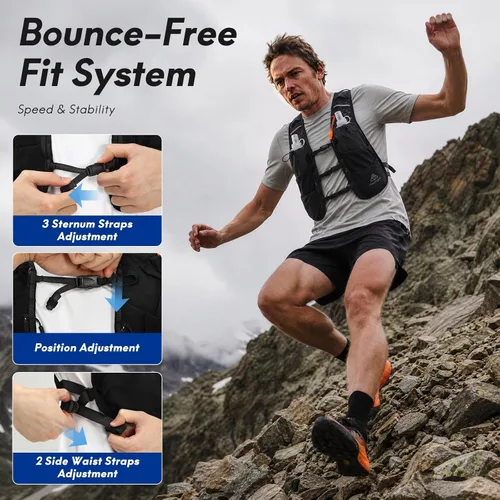 Miniatura 3 de Chaleco de hidratación para correr Haimont, paquete ligero de 5L para mujer y hombre, para correr en senderos Bounce-Free Fit, Front Fuel Storage