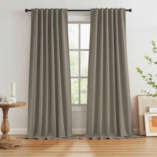 Miniatura 55 de Paneles de cortinas de ventana 100% opacas, con trabillas traseras, bolsillo para barra, gancho, cinturón, aspecto plisado, cortinas para sistema