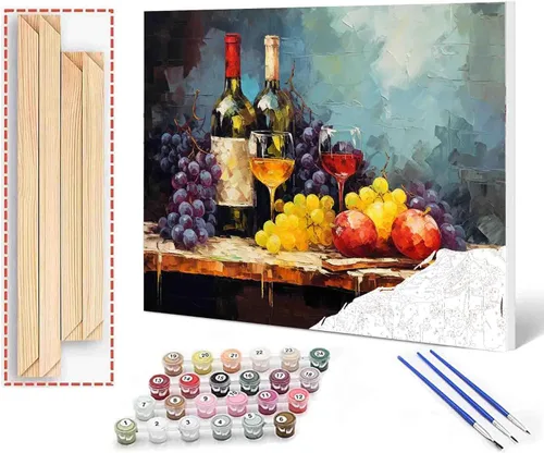 Miniatura 25 de Pintura de fiesta de vino tinto por números para adultos principiantes, vino vintage en vidrio, pintura por números, pintura acrílica, lienzo