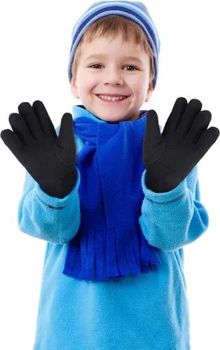Miniatura 6 de 3 pares de guantes de invierno de forro polar para niños, guantes cálidos de dedos completos para niños, niñas, niños, suministros de actividades al