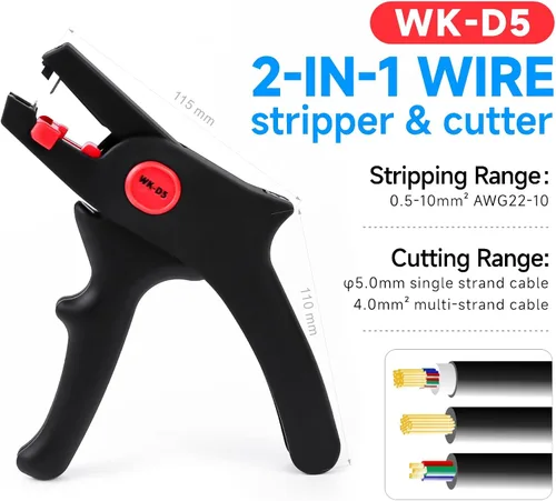 Miniatura 2 de Pelacables con cortador y herramienta de pelado de cables para electrónica, eléctrica, automotriz (WK-D5)