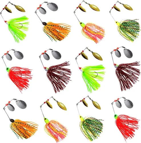 Miniatura 7 de Señuelos de pesca Spinnerbaits, 6/12 piezas de señuelos de pesca de lubina, cebos giratorios sin hierbas, señuelos para lubos, cebos de lucio, pesca