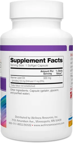 Miniatura 2 de Wellness Resources DHA Kids - Omega 3 sin azúcar para niños - Aceite de pescado sin mercurio - Suplemento de salud cerebral y suplemento