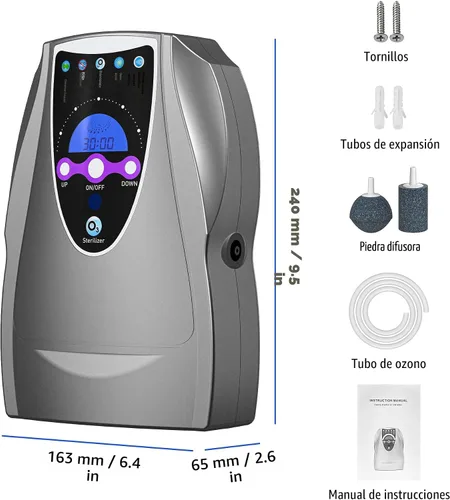 Miniatura 5 de Máquina de ozono, máquina multiusos de ozono de 1000 mg/h para aire, agua, frutas, verduras, dispositivo limpiador en agua, color gris oscuro